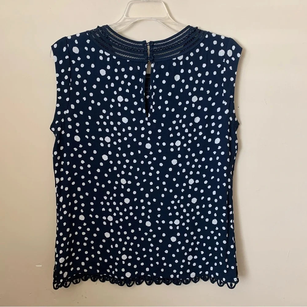 Meadow Rue Anthropologie Sanna Navy Blue Polka Dot size XS - Picture 2 of 6